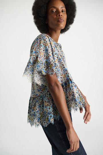 Dorothee Schumacher Signature print top with lace mini boho flower blue