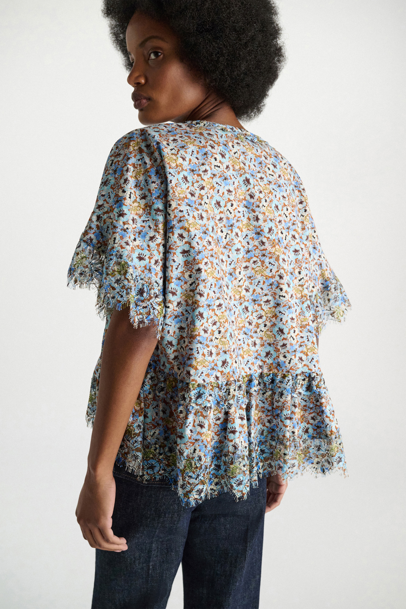 Dorothee Schumacher Signature print top with lace mini boho flower blue