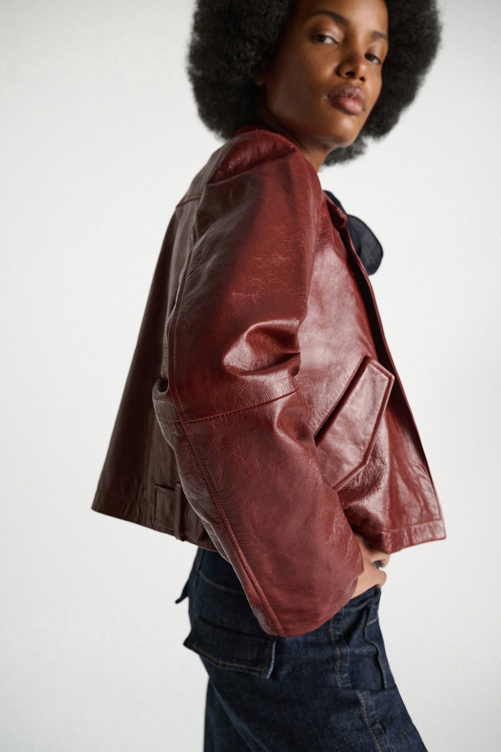 Dorothee Schumacher Boxy leather jacket marsala