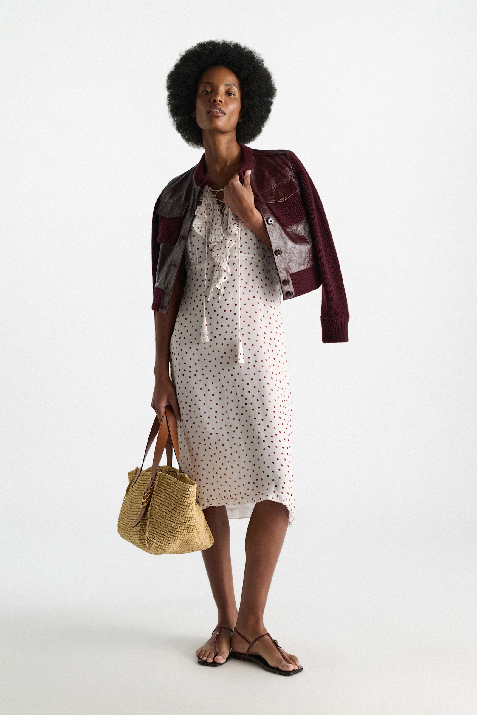 Dorothee Schumacher Leder- und Strickjacke dark bordeaux