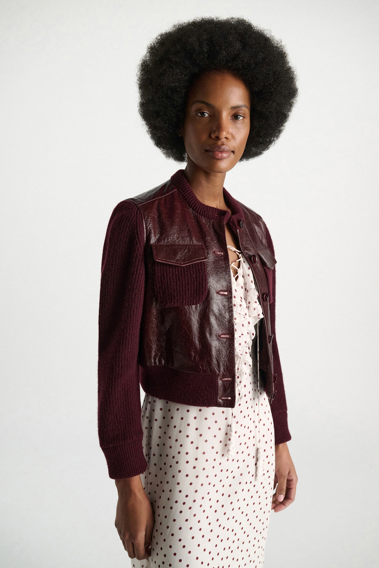 Dorothee Schumacher Leder- und Strickjacke dark bordeaux