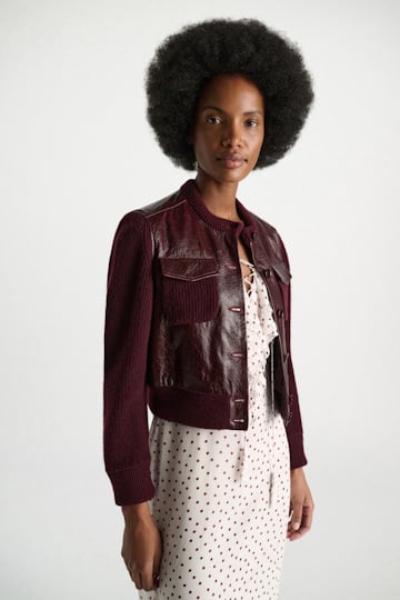 Dorothee Schumacher Leder- und Strickjacke dark bordeaux