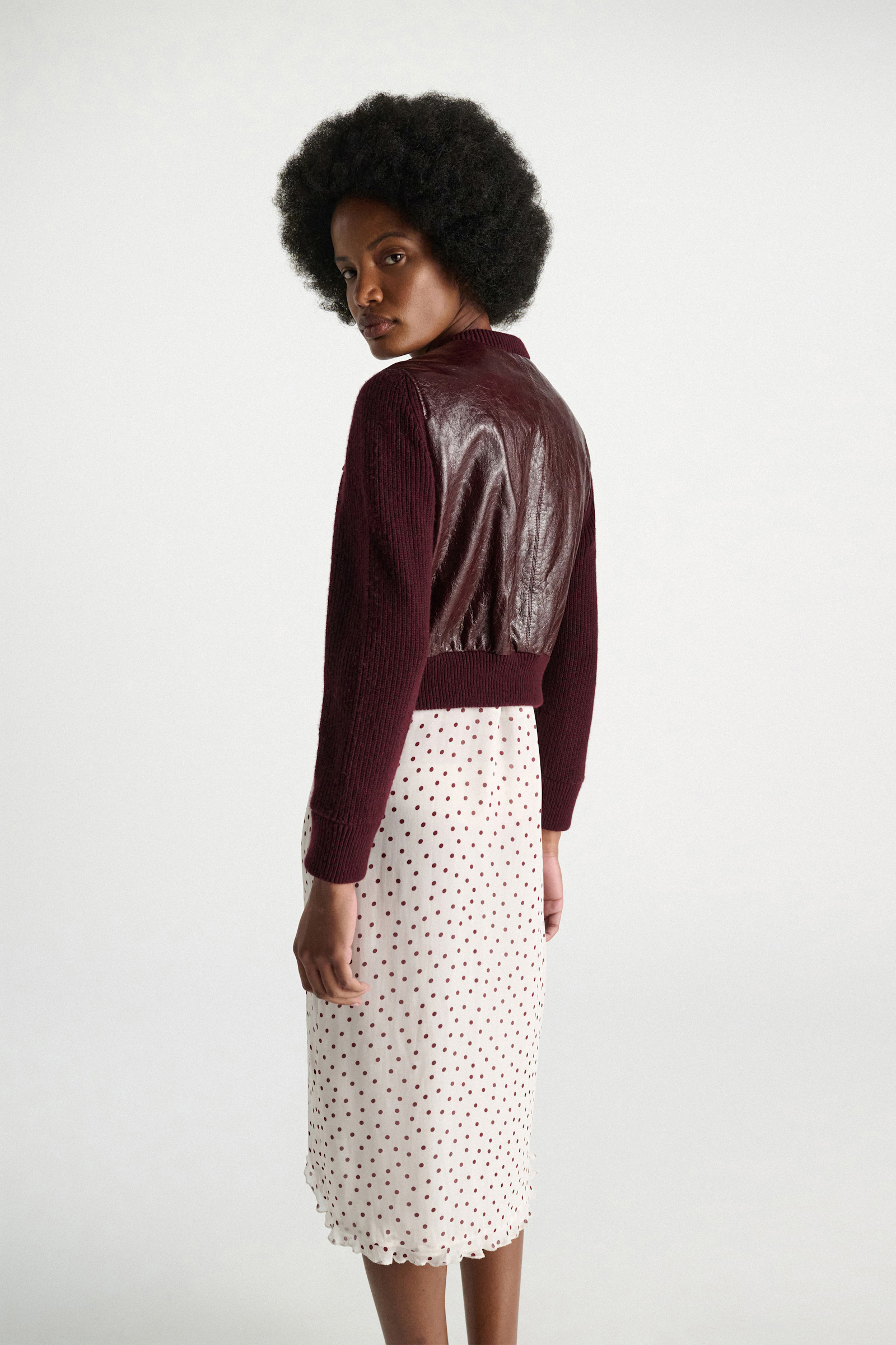 Dorothee Schumacher Leder- und Strickjacke dark bordeaux