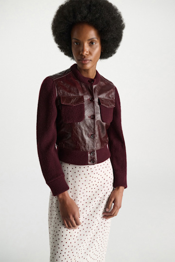 Dorothee Schumacher Leder- und Strickjacke dark bordeaux