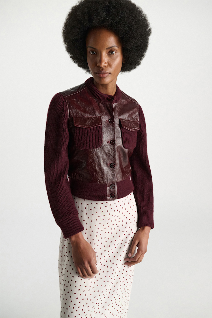 Dorothee Schumacher Leder- und Strickjacke dark bordeaux