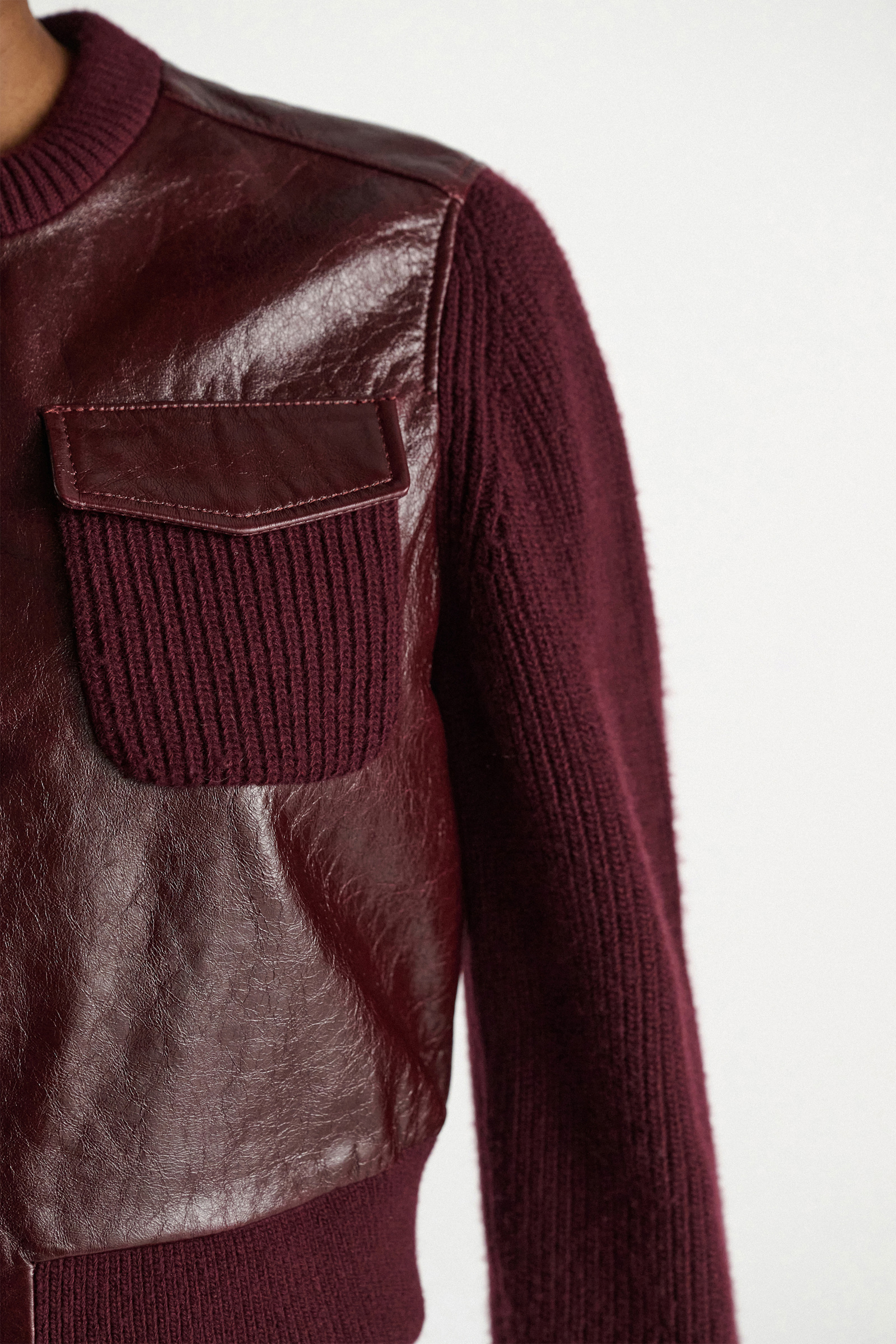 Dorothee Schumacher Leder- und Strickjacke dark bordeaux