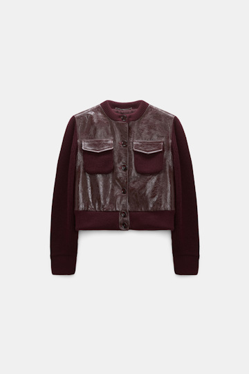 Dorothee Schumacher Leder- und Strickjacke dark bordeaux