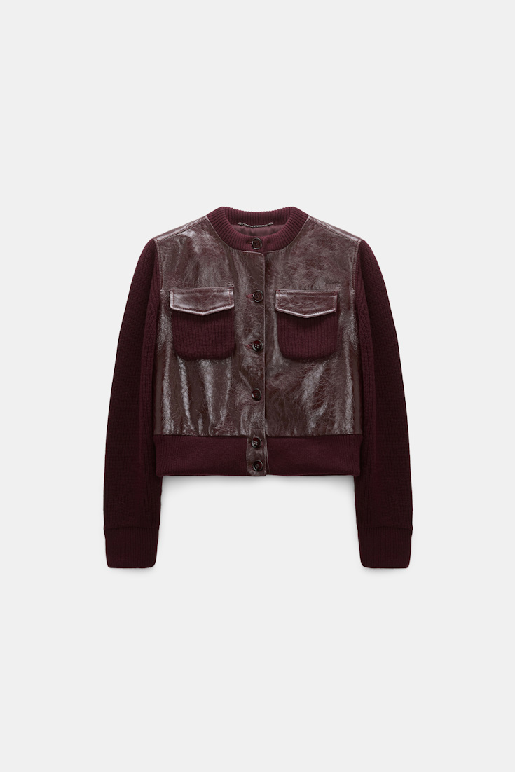 Dorothee Schumacher Leder- und Strickjacke dark bordeaux