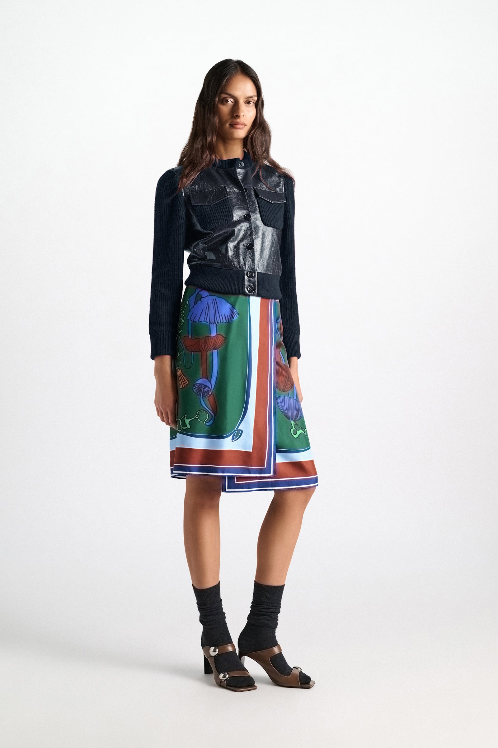 Dorothee Schumacher Leder- und Strickjacke true navy Model Front View
