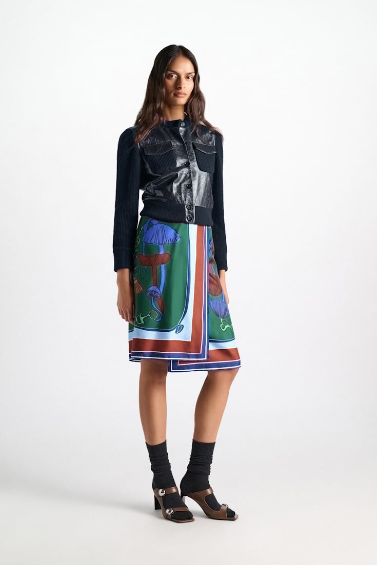 Dorothee Schumacher Leder- und Strickjacke true navy Model Front View