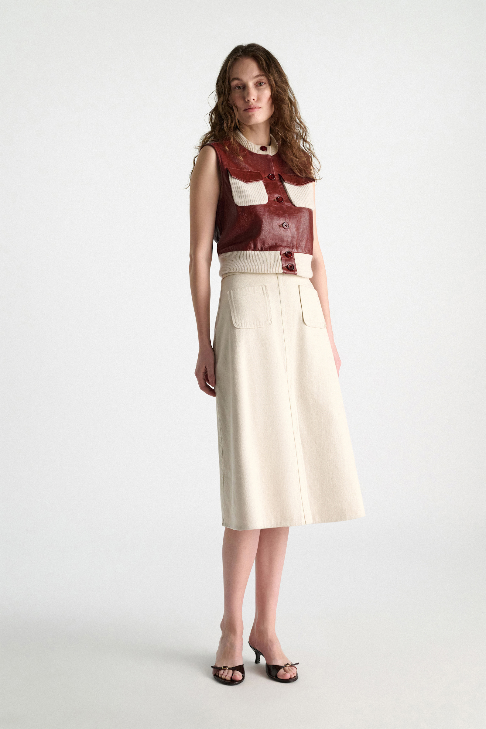 Dorothee Schumacher Leder- und Strickweste marsala