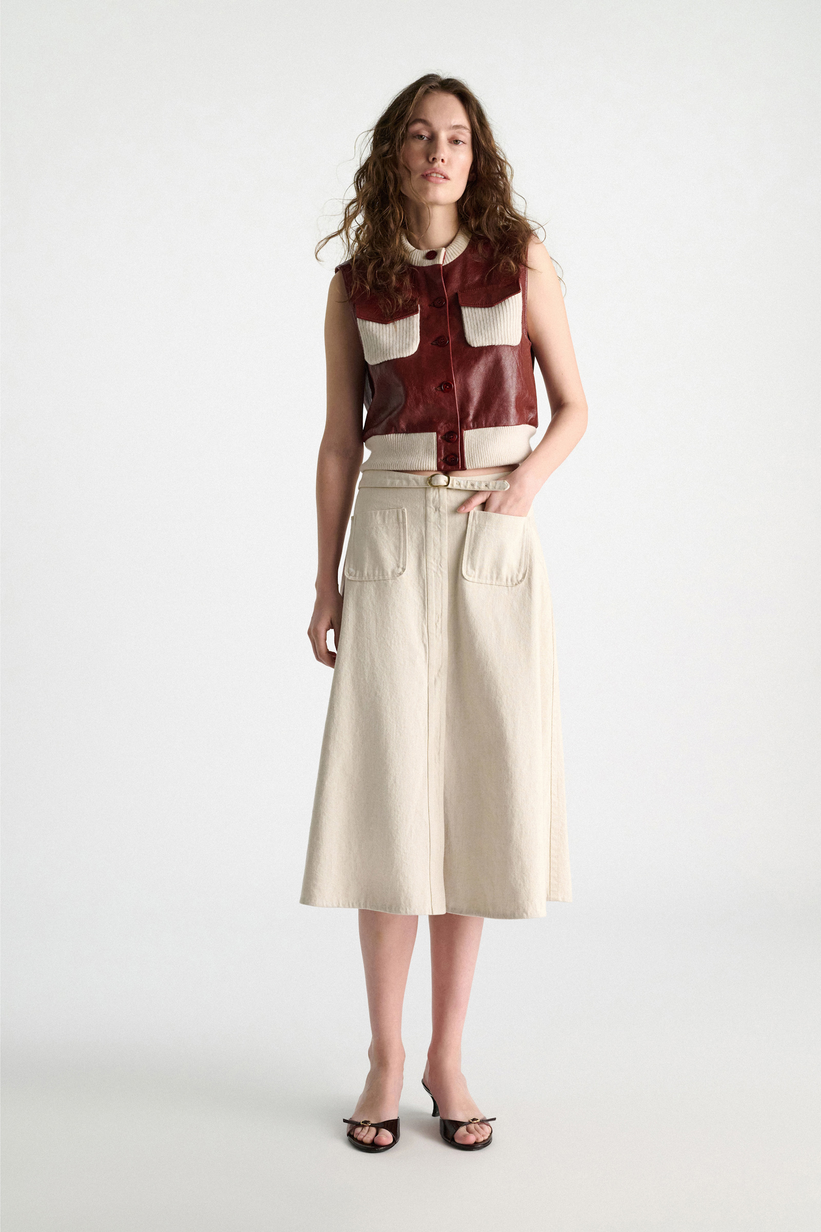 Dorothee Schumacher Leder- und Strickweste marsala