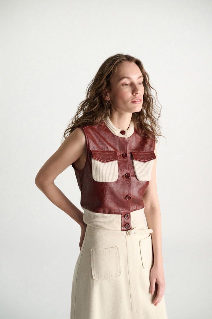 Dorothee Schumacher Leder- und Strickweste marsala