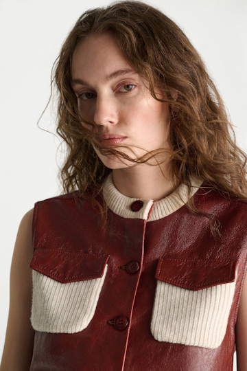 Dorothee Schumacher Leder- und Strickweste marsala