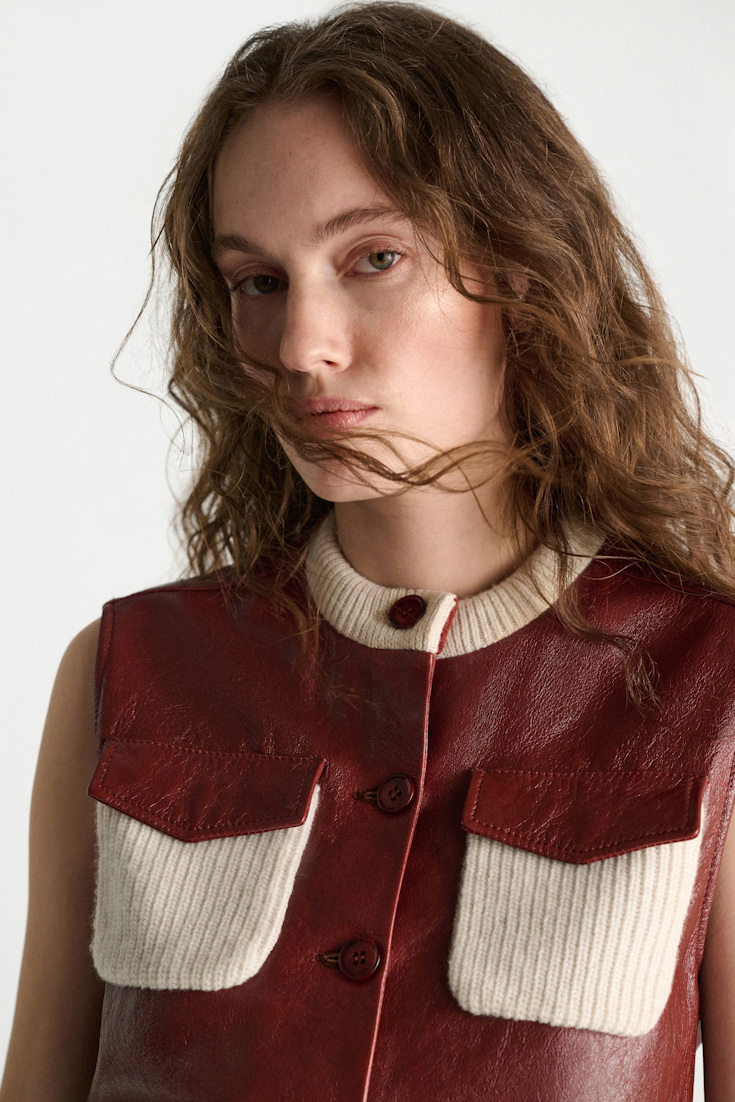 Dorothee Schumacher Leder- und Strickweste marsala