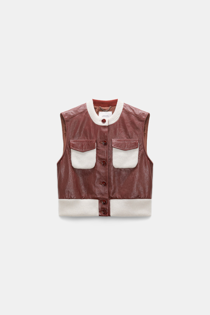 Dorothee Schumacher Leder- und Strickweste marsala