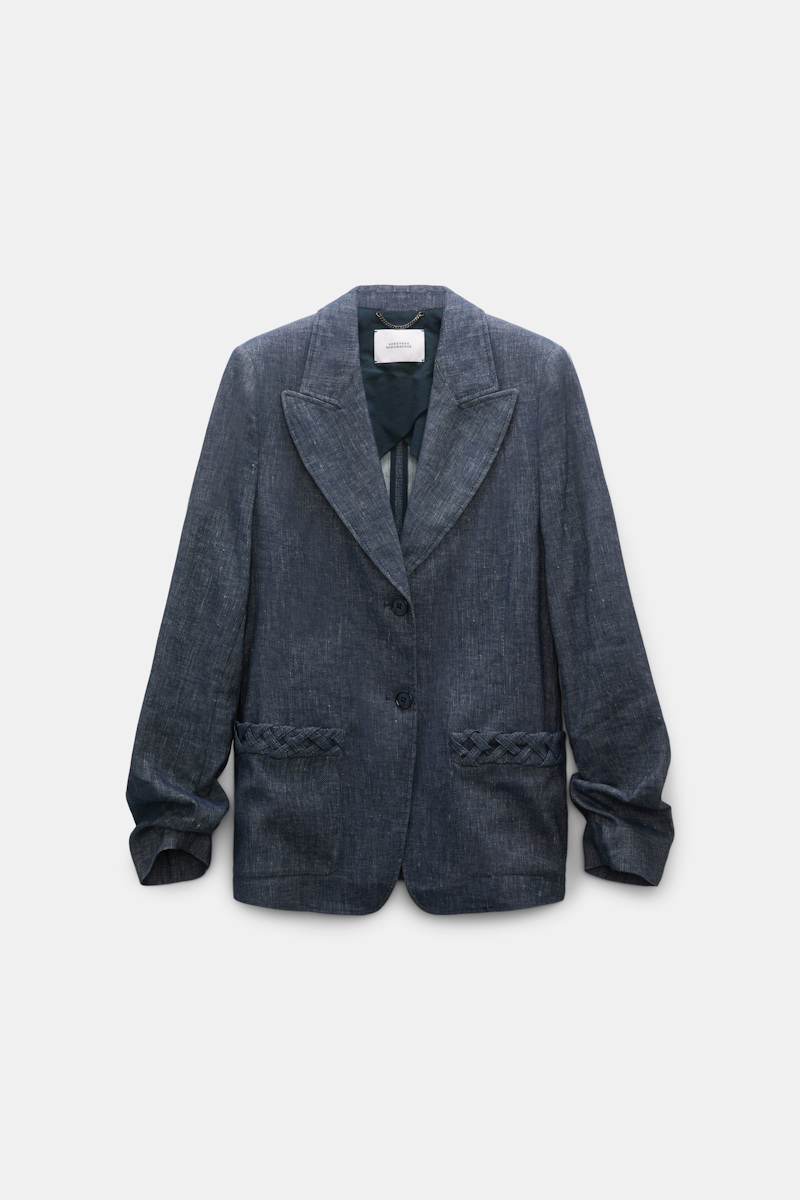 Dorothee Schumacher Women's Blue Cotton-Linen Blazer Medium