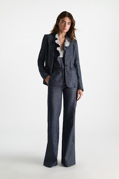 Dorothee Schumacher Flared Pants aus Baumwolle und Leinen denim blue