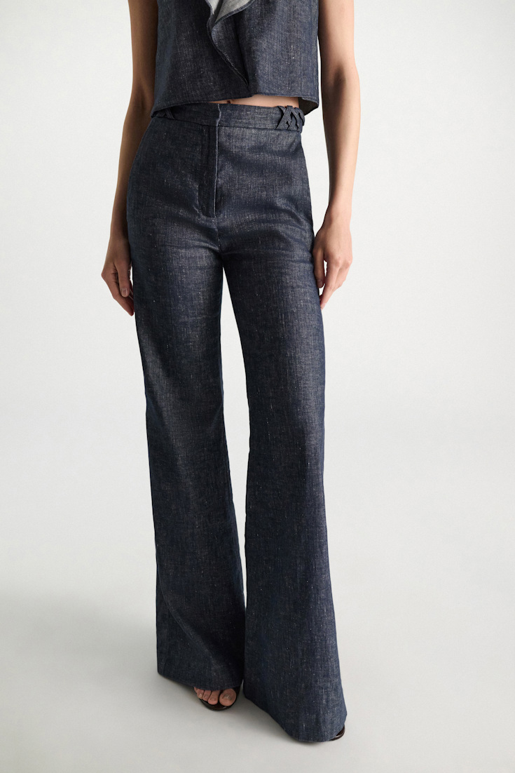 Dorothee Schumacher Flared Pants aus Baumwolle und Leinen denim blue