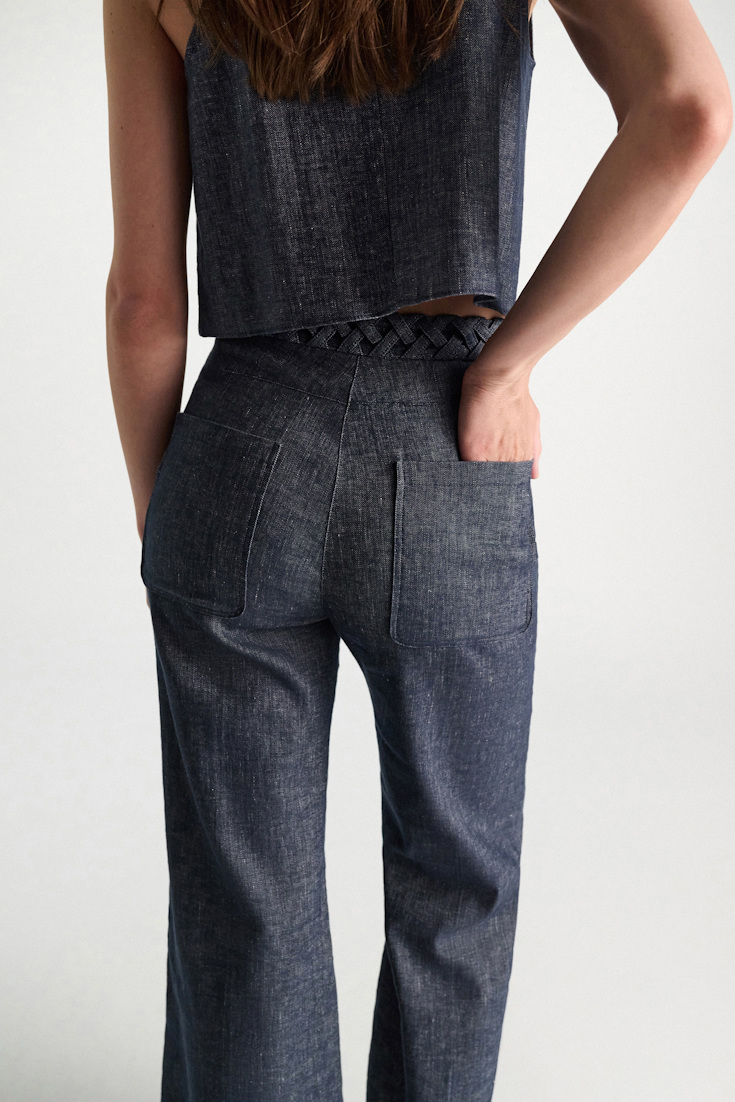 Dorothee Schumacher Flared Pants aus Baumwolle und Leinen denim blue