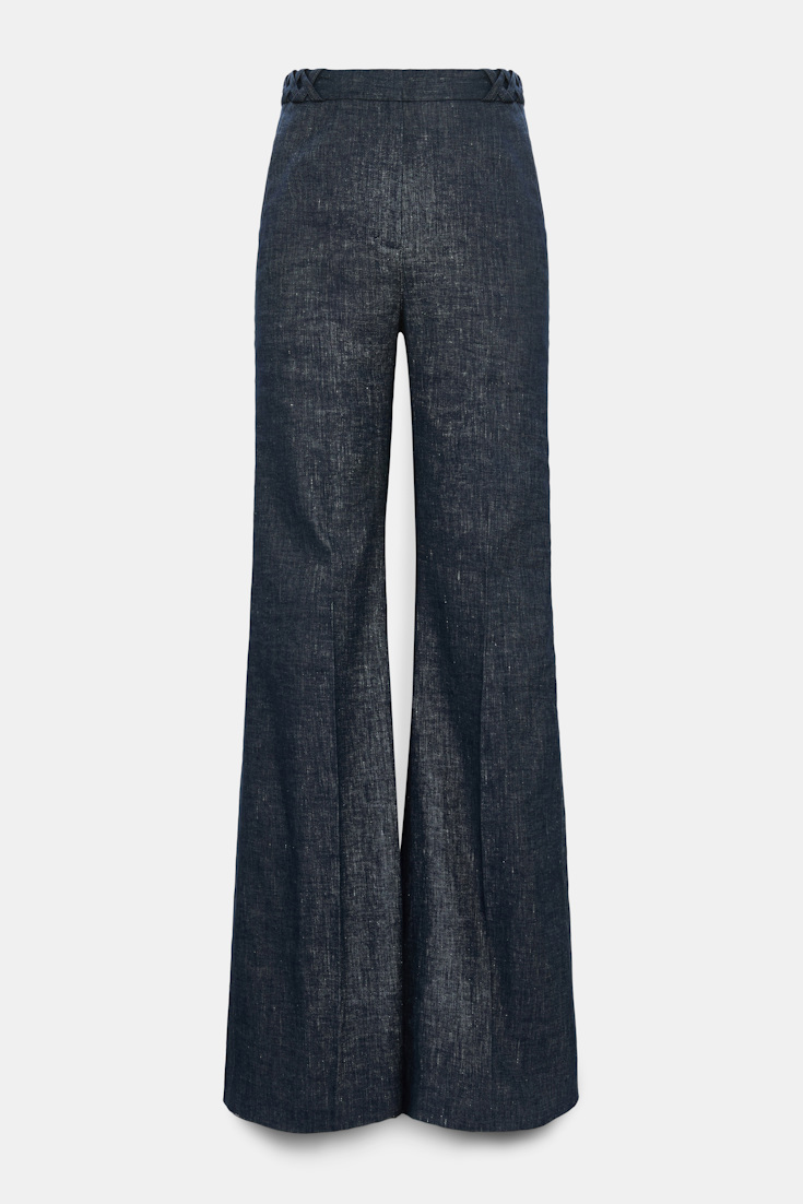 Dorothee Schumacher Flared Pants aus Baumwolle und Leinen denim blue
