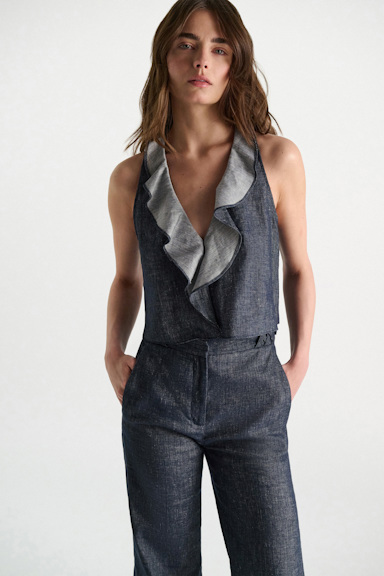 Dorothee Schumacher Top aus Baumwolle und Leinen denim blue