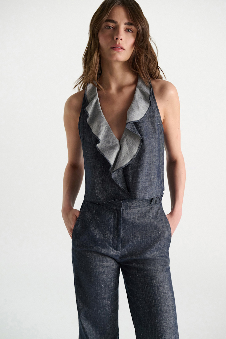 Dorothee Schumacher Top aus Baumwolle und Leinen denim blue