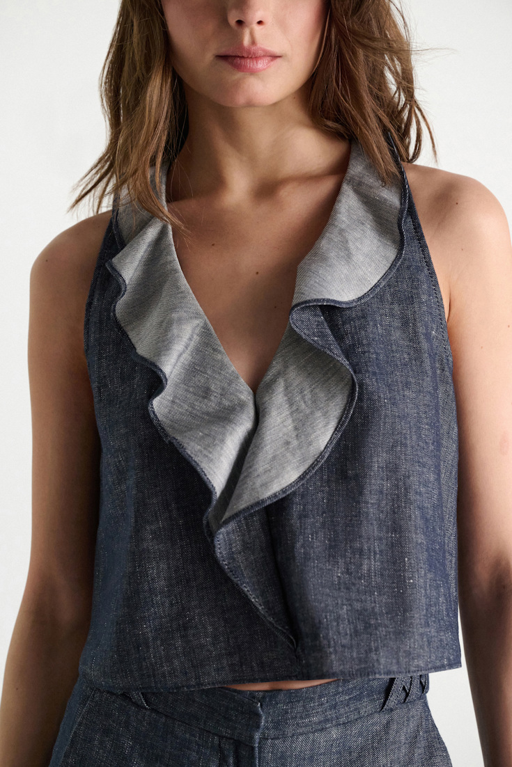 Dorothee Schumacher Top aus Baumwolle und Leinen denim blue