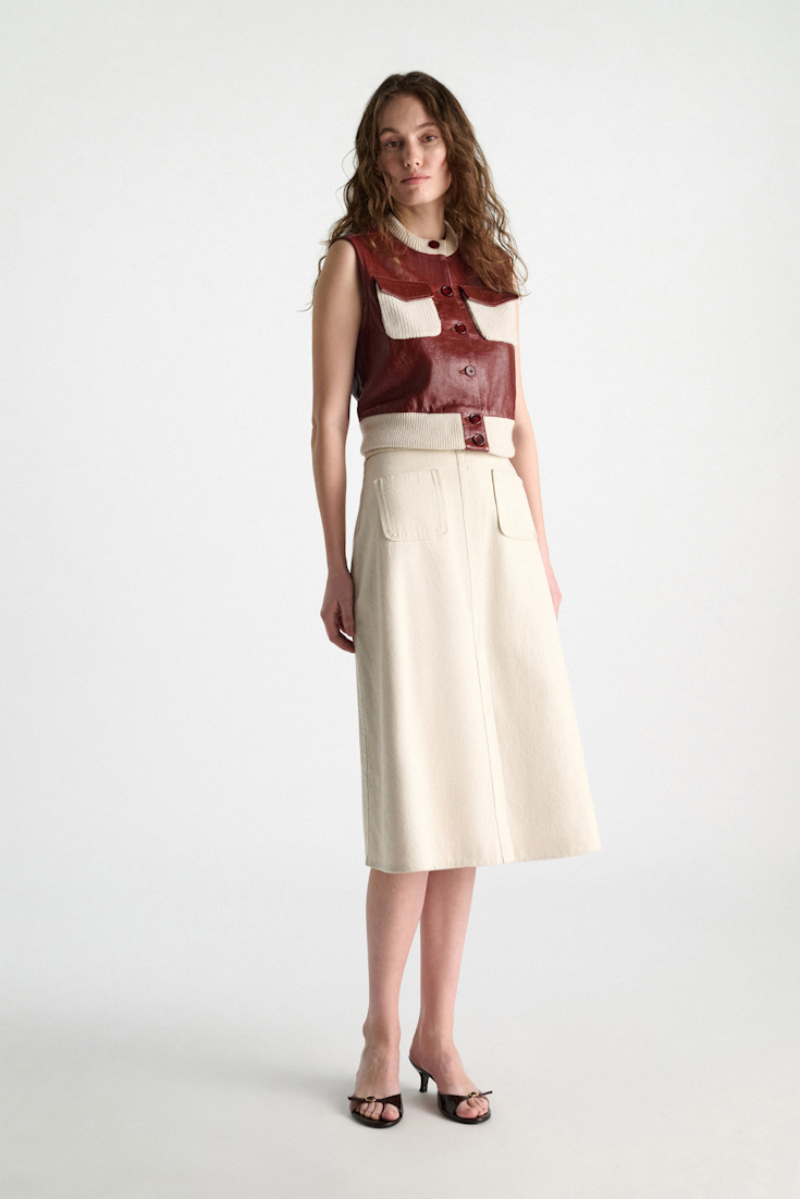 Dorothee Schumacher Flaired Rock mit Gürtel aus Baumwolle und Leinen champagner
