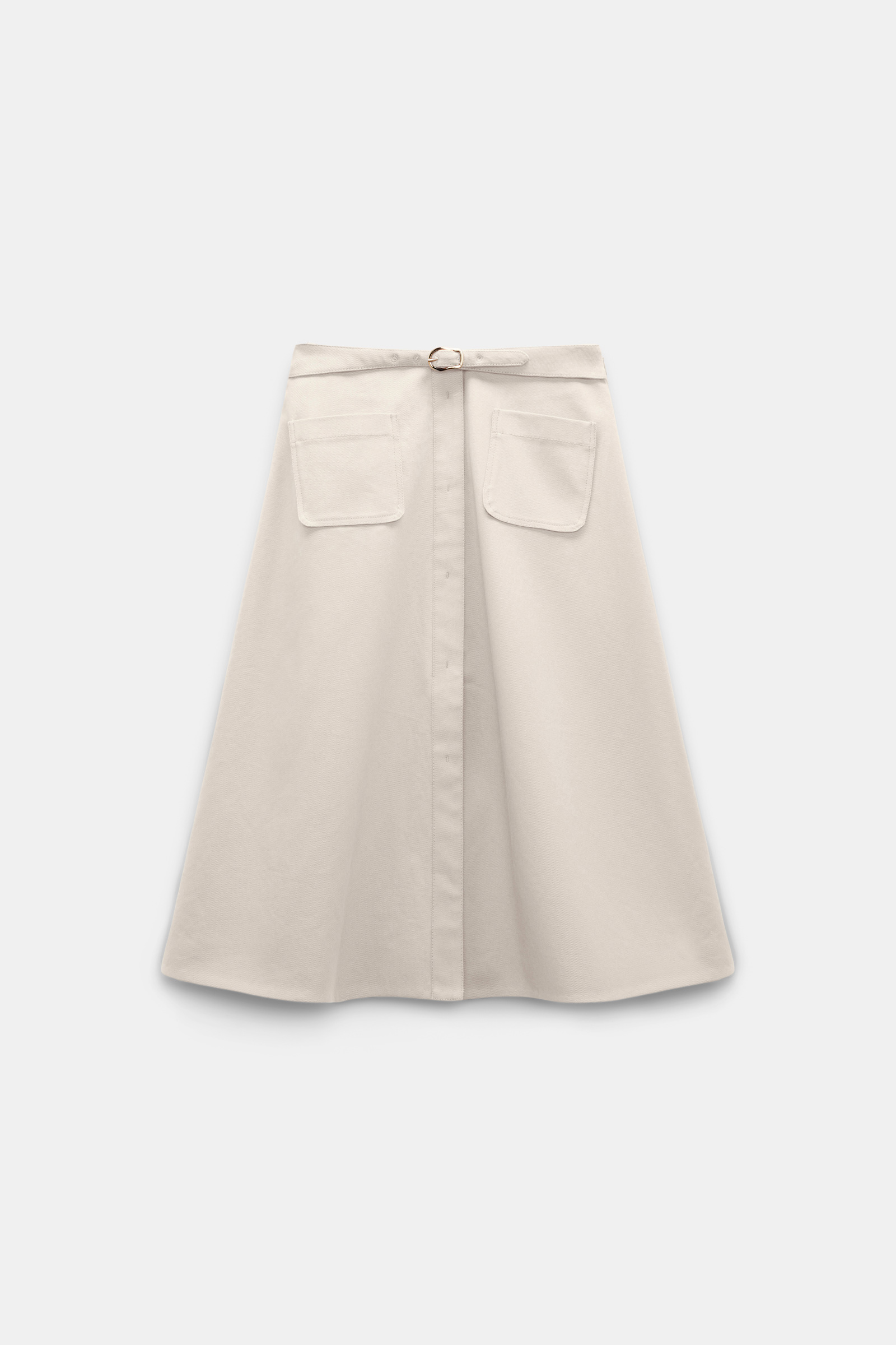 Dorothee Schumacher Flaired Rock mit Gürtel aus Baumwolle und Leinen champagner