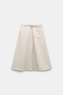Dorothee Schumacher Flaired Rock mit Gürtel aus Baumwolle und Leinen champagner