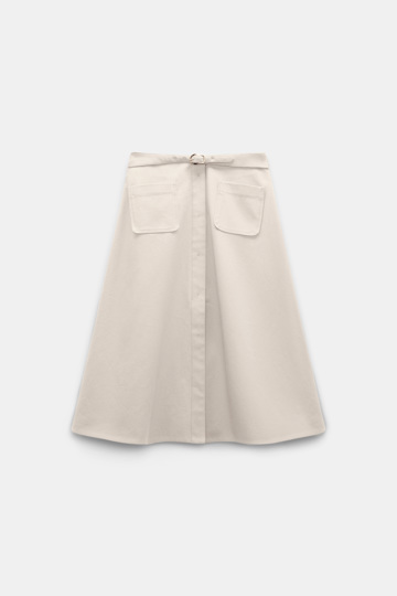 Dorothee Schumacher Flaired Rock mit Gürtel aus Baumwolle und Leinen champagner