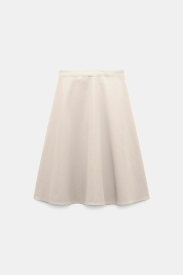 Dorothee Schumacher Flaired Rock mit Gürtel aus Baumwolle und Leinen champagner