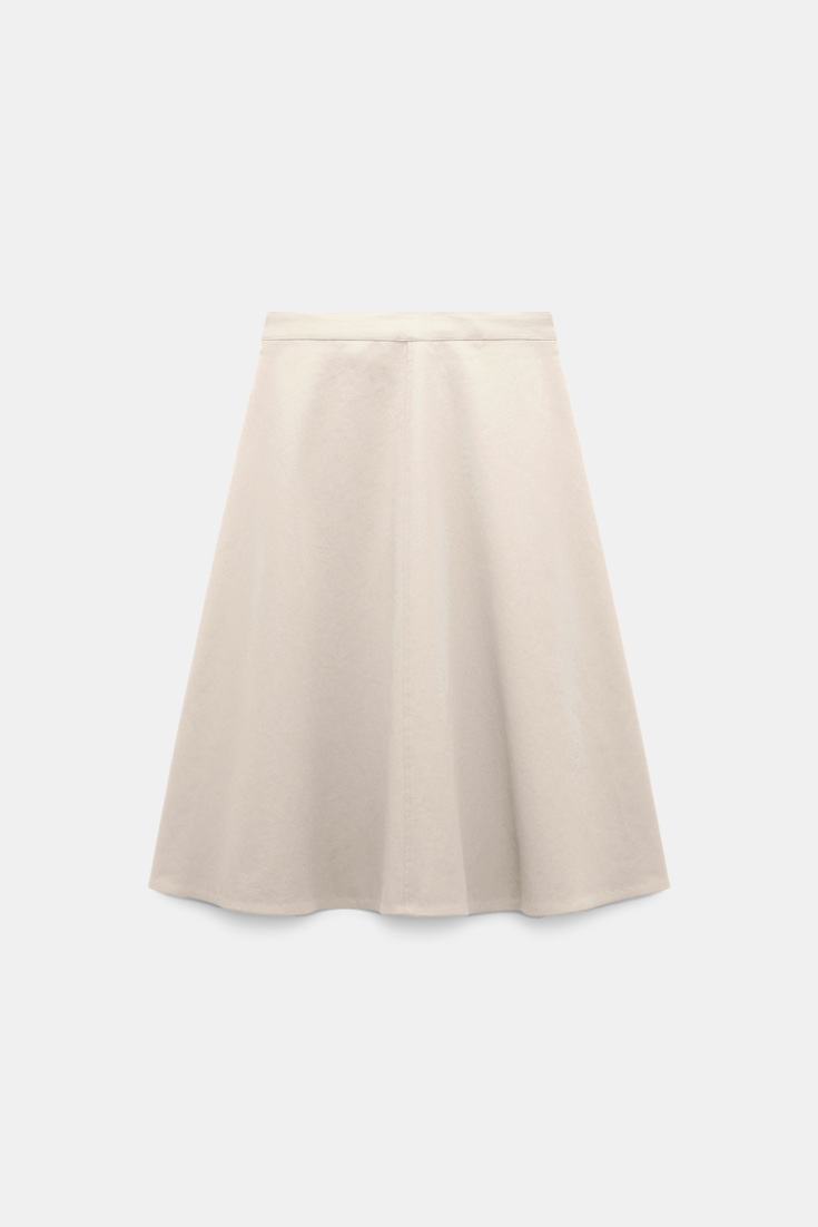 Dorothee Schumacher Flaired Rock mit Gürtel aus Baumwolle und Leinen champagner