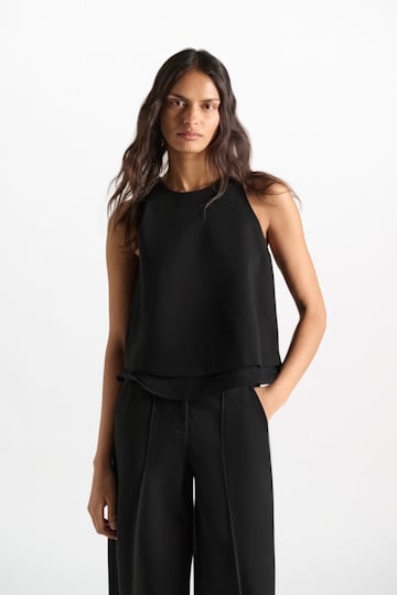 Dorothee Schumacher Shell in Punto Milano with georgette hem pure black