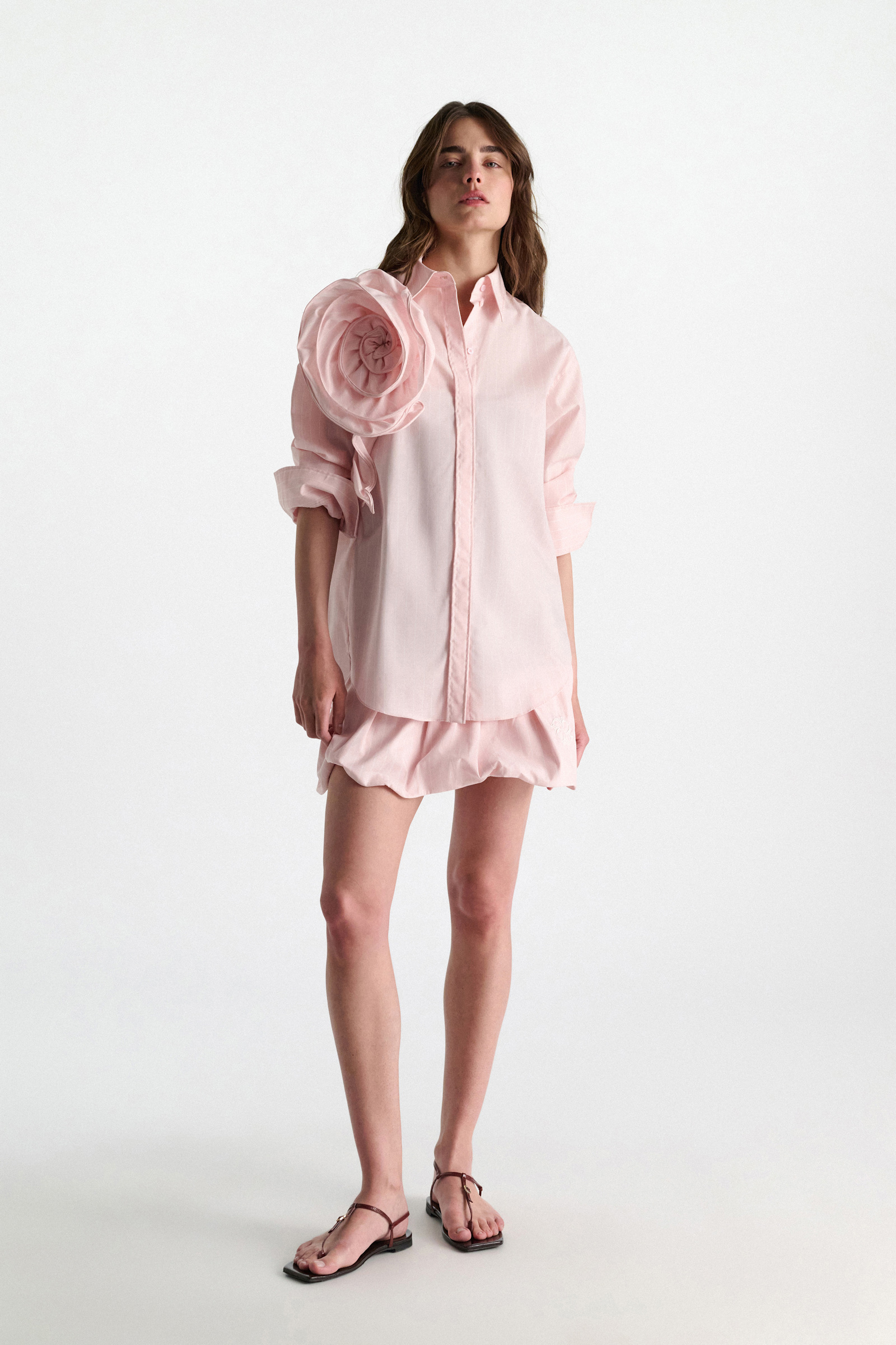 Dorothee Schumacher Striped shirt with XL flower brooch rose white