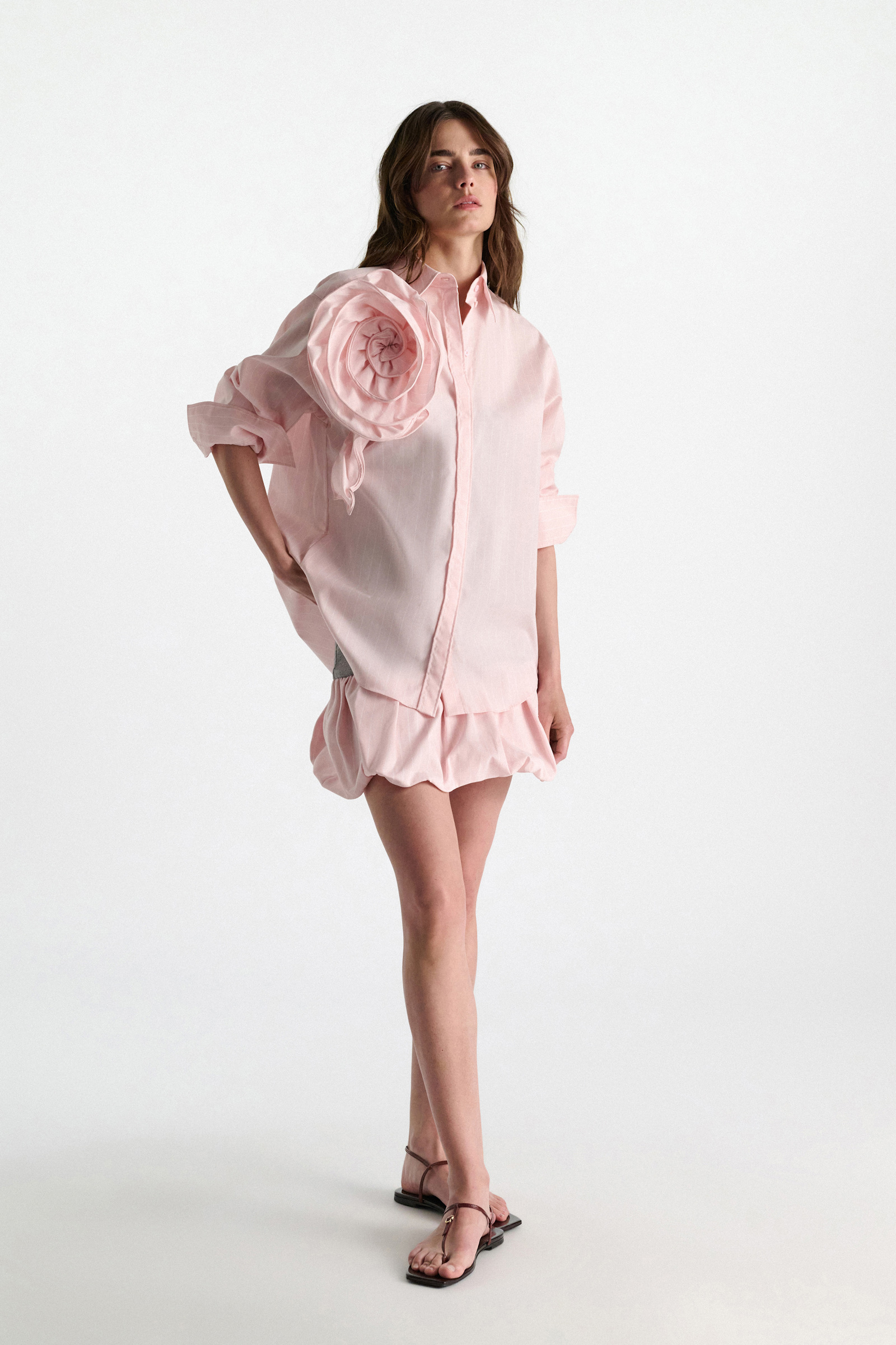 Dorothee Schumacher Striped shirt with XL flower brooch rose white