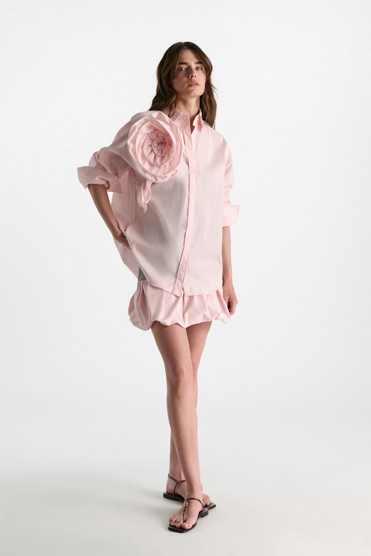 Dorothee Schumacher Striped shirt with XL flower brooch rose white