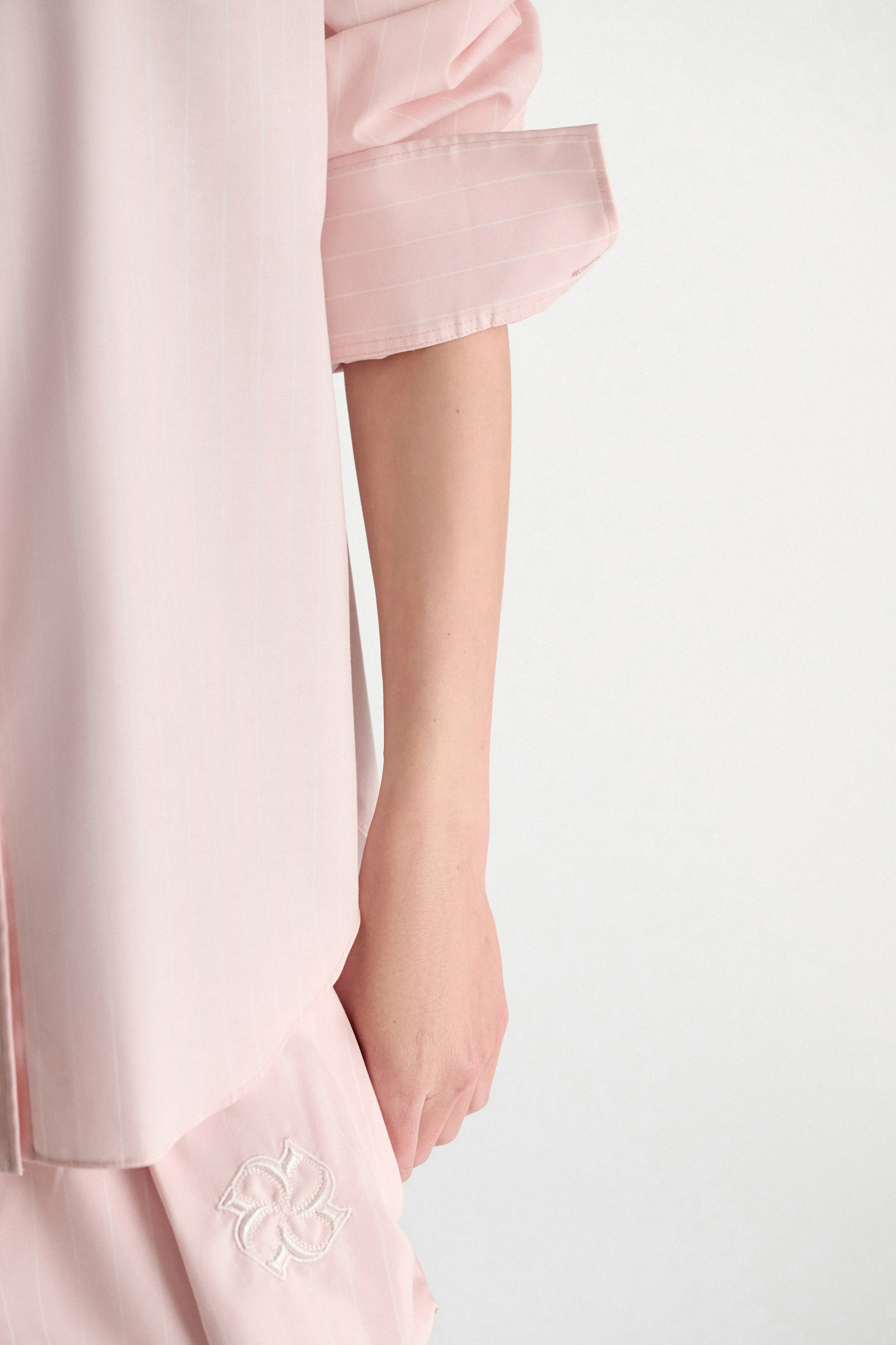 Dorothee Schumacher Striped shirt with XL flower brooch rose white