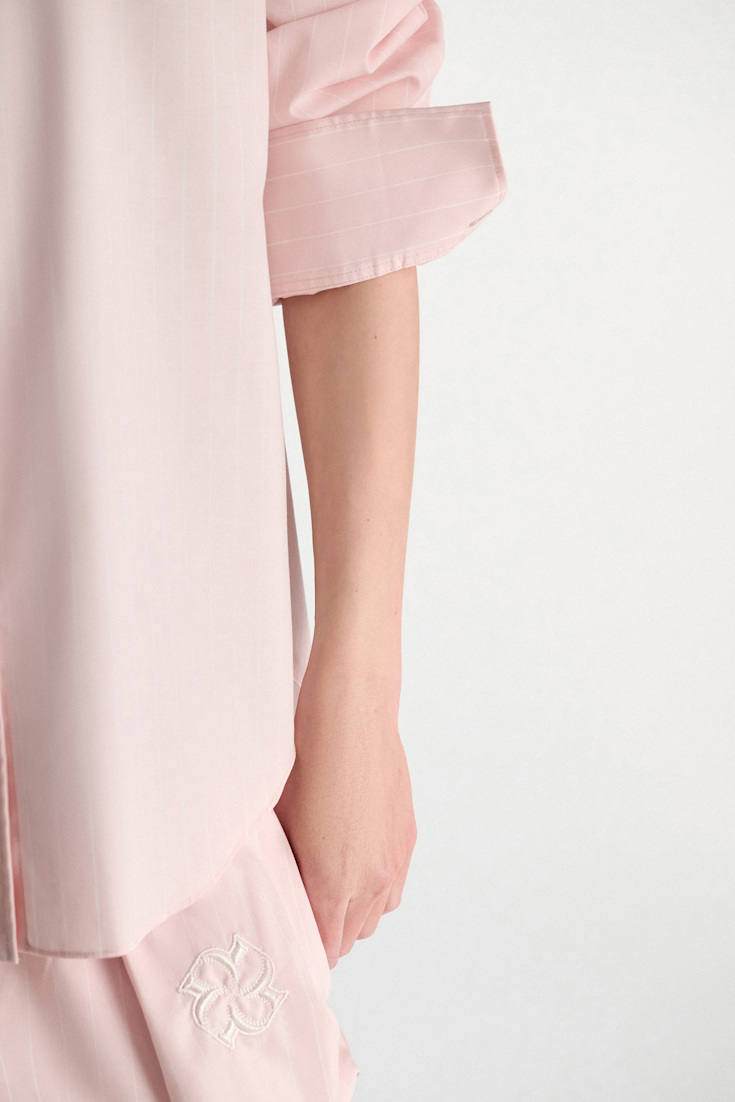 Dorothee Schumacher Striped shirt with XL flower brooch rose white