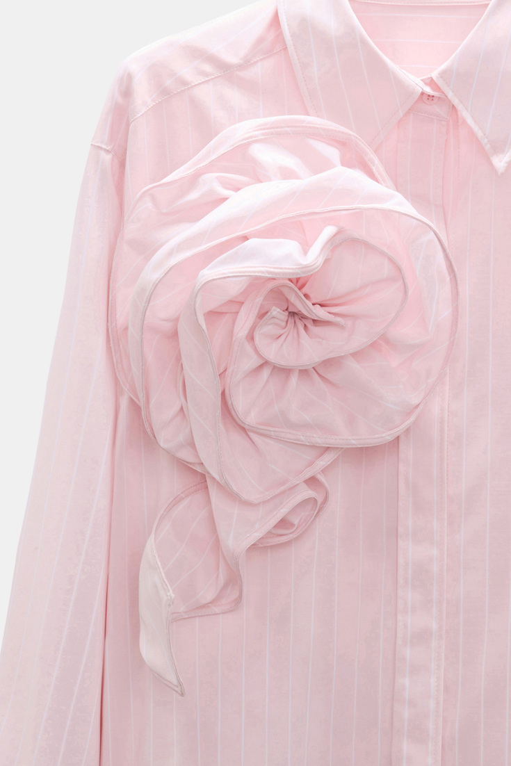 Dorothee Schumacher Striped shirt with XL flower brooch rose white