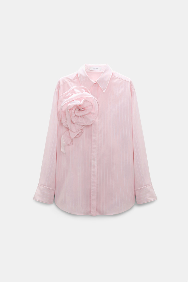 Dorothee Schumacher Striped shirt with XL flower brooch rose white