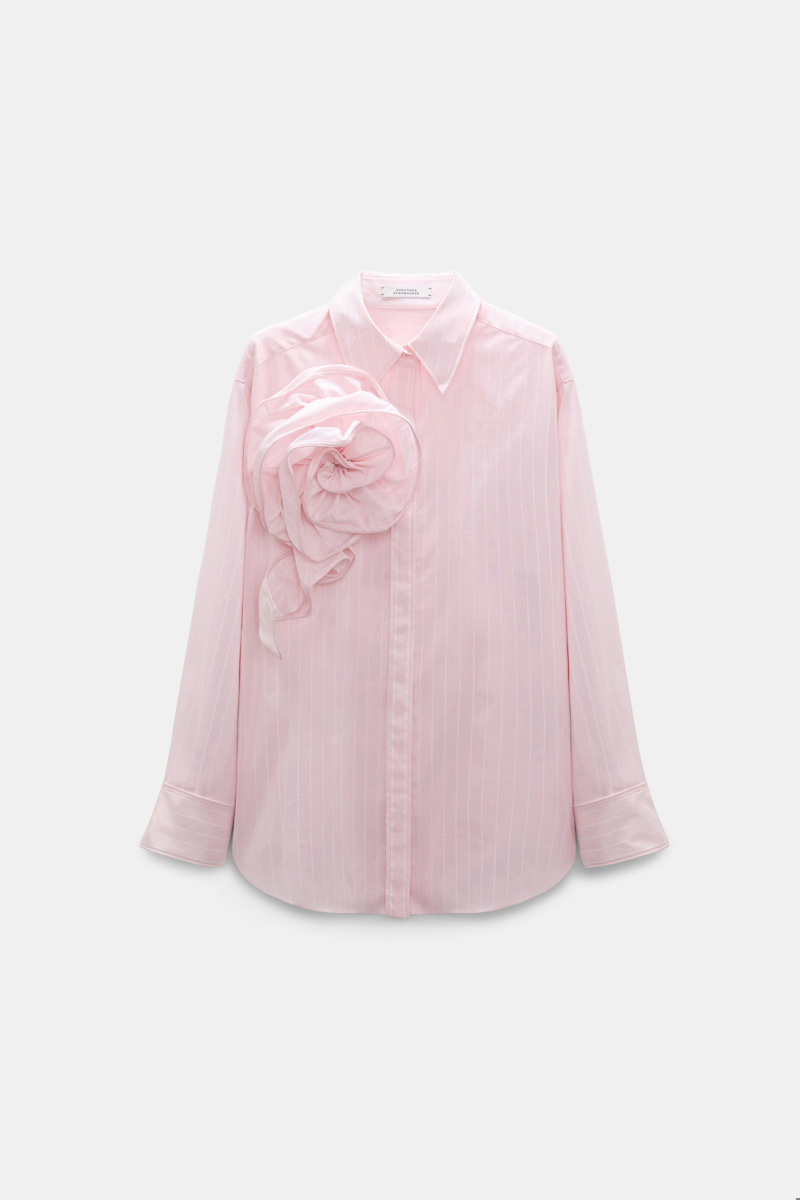 Striped shirt with XL flower brooch