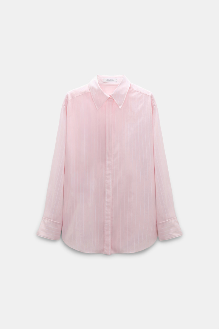 Dorothee Schumacher Striped shirt with XL flower brooch rose white