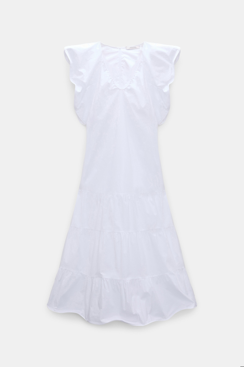 Dorothee Schumacher Women's White Stretch Cotton Poplin Tiered Midi-Dress Xxl