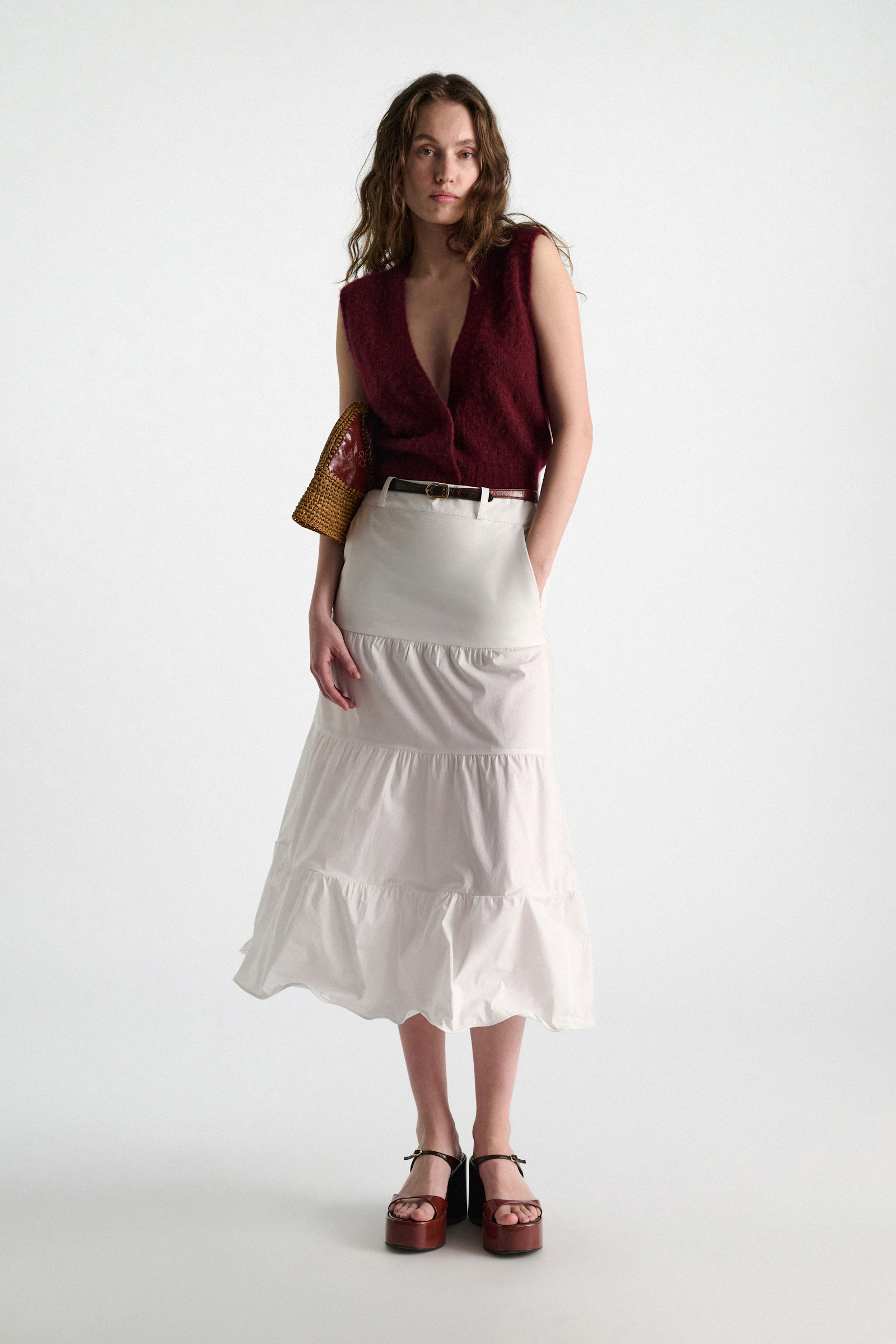 Dorothee Schumacher Stretch cotton poplin tiered skirt pure white