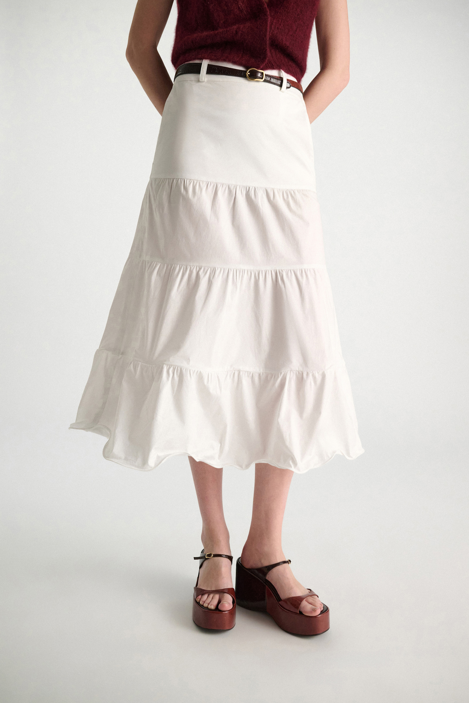 Dorothee Schumacher Stretch cotton poplin tiered skirt pure white