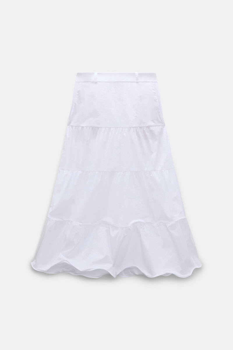 Dorothee Schumacher Women's White Stretch Cotton Poplin Tiered Skirt Large