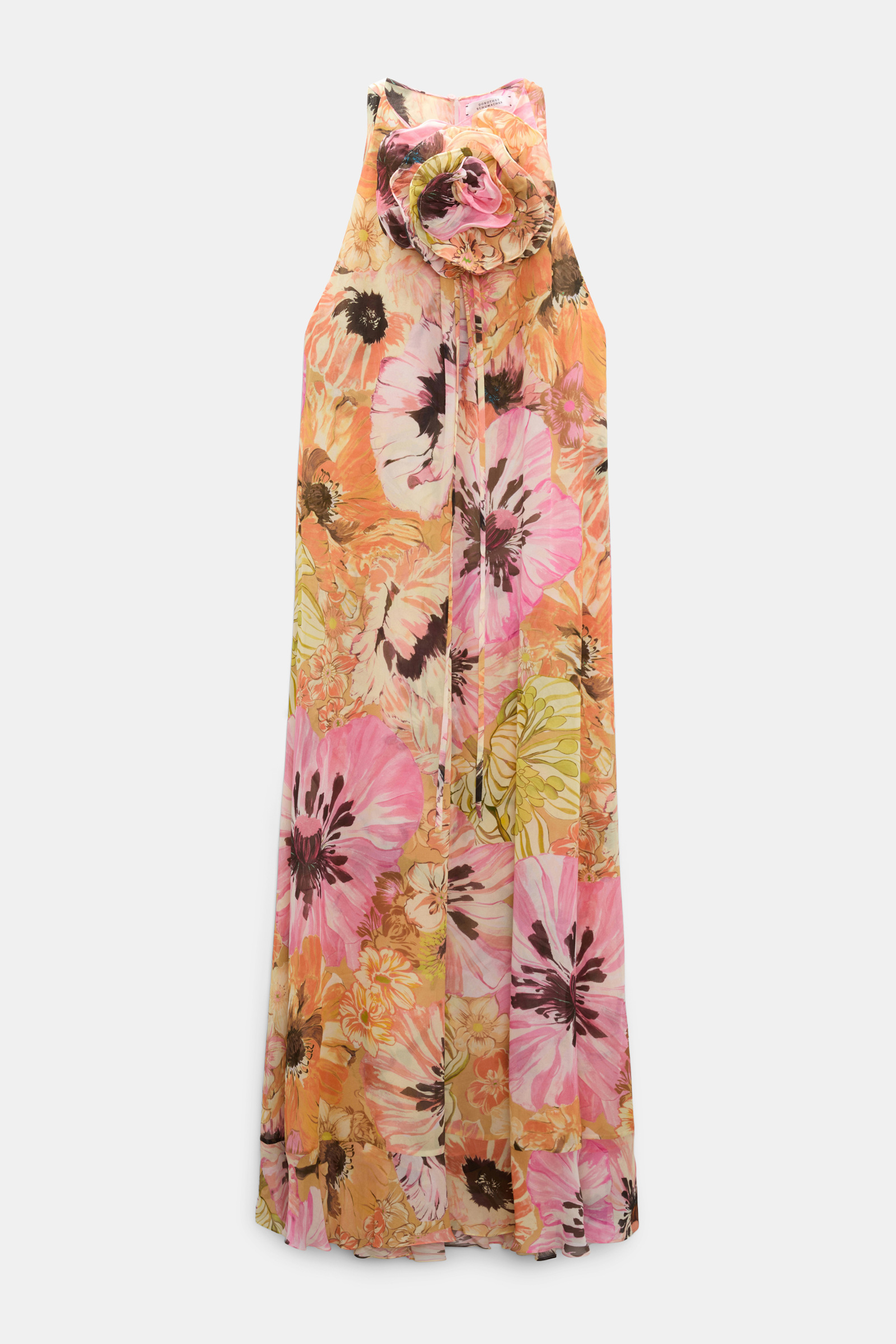 Dorothee Schumacher Midi-Kleid mit Blumenbrosche im Signature Print aus Viskose-Georgette boho flower print