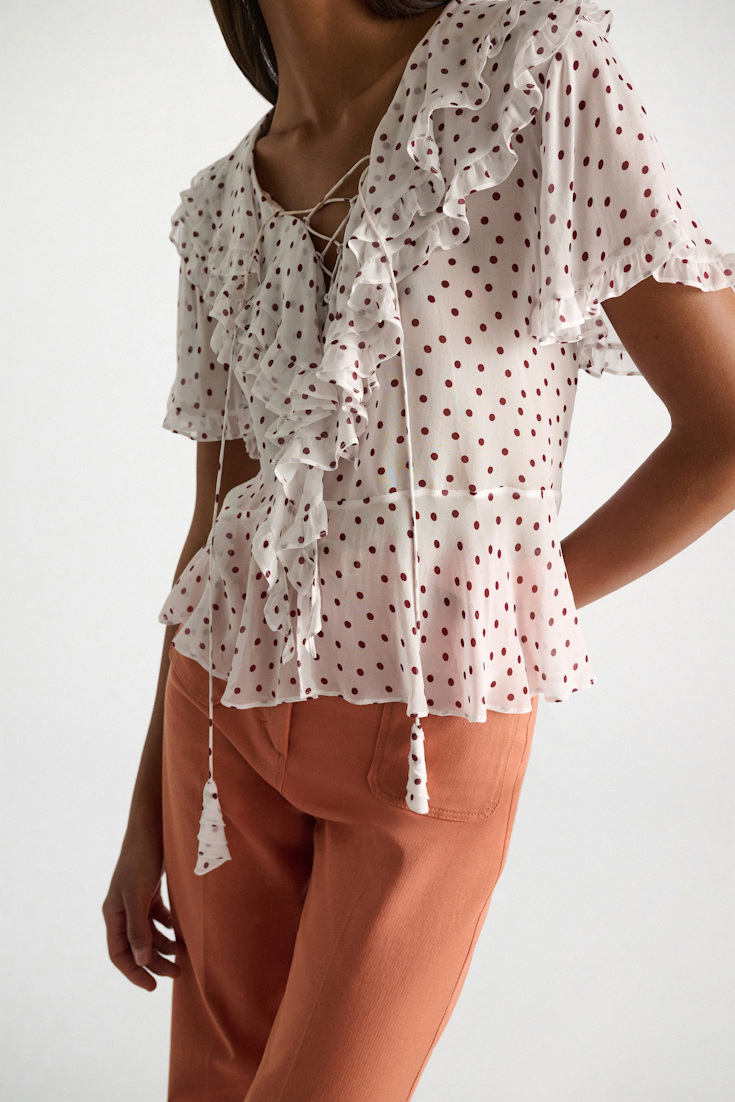 Dorothee Schumacher Polka dot blouse in crinkle viscose georgette small bordeaux dot